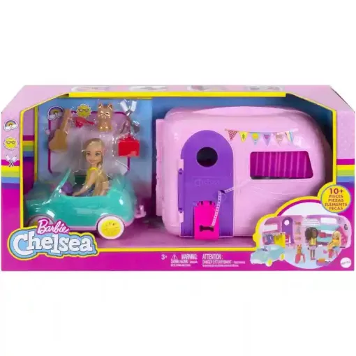 Mattel Barbie lakókocsi autóval és Chelsea babával