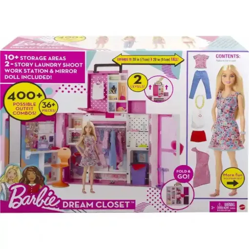 Mattel Barbie hordozható öltözőszoba ruhákkal és babával (csomagolássérült)