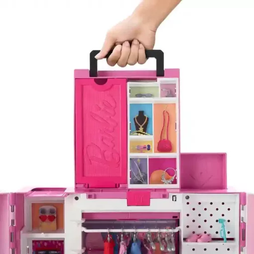Mattel Barbie hordozható öltözőszoba ruhákkal és babával (csomagolássérült)