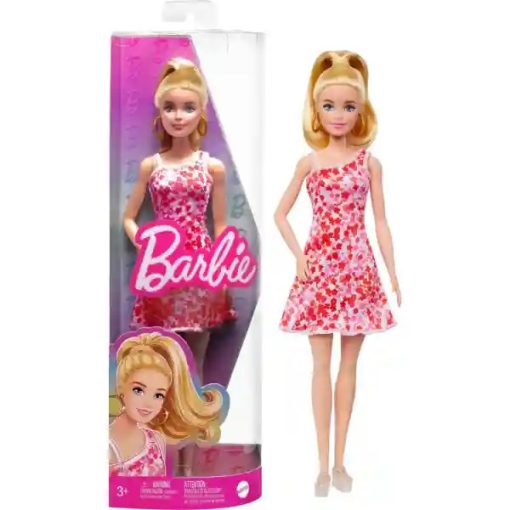 Mattel Barbie baba piros-fehér virág mintás ruhában