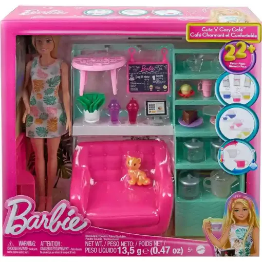 Mattel Barbie kávézó játékszett babával és kiscicával