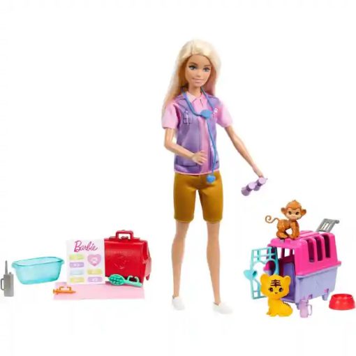 Mattel Barbie vadállatmentő baba tigrissel és majommal