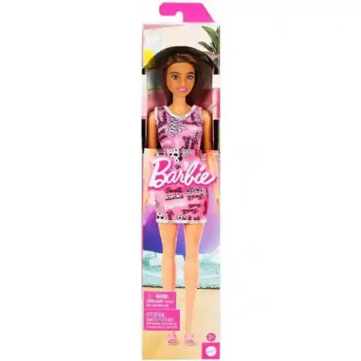 Mattel Barbie baba "Barbie" feliratos ruhában barna hajjal