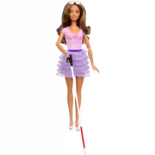 Mattel Barbie vak baba fehér bottal, vakvezető bot