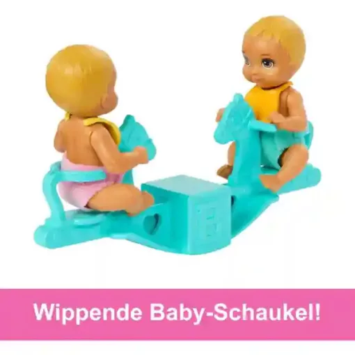 Mattel Barbie Skipper bébiszitter baba kisbabákkal, kisággyal, hintával és libikókával