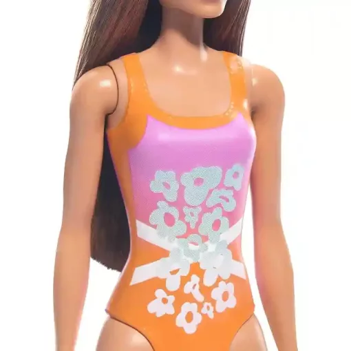Mattel Barbie strandoló baba lila-narancssárga fürdőruhában