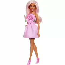 Mattel Barbie Fashionistas baba rózsás ruhában és rózsaszín hajjal