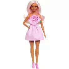 Mattel Barbie Fashionistas baba rózsás ruhában és rózsaszín hajjal