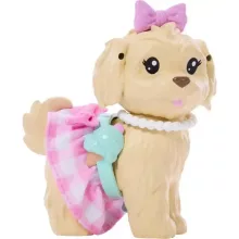 Mattel Barbie rózsaszín kockás ruhában kiskutyával