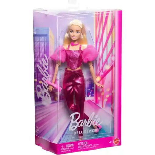 Mattel Barbie Deluxe Style baba pink fényes ruhában