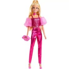 Mattel Barbie Deluxe Style baba pink fényes ruhában