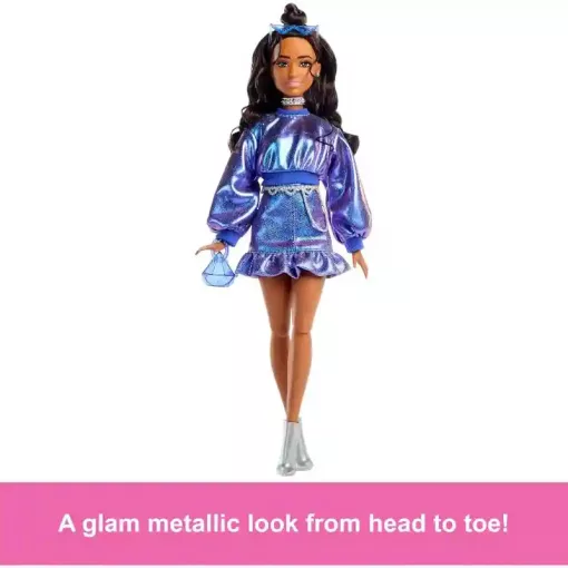 Mattel Barbie Deluxe Style baba csillogós kék ruhában