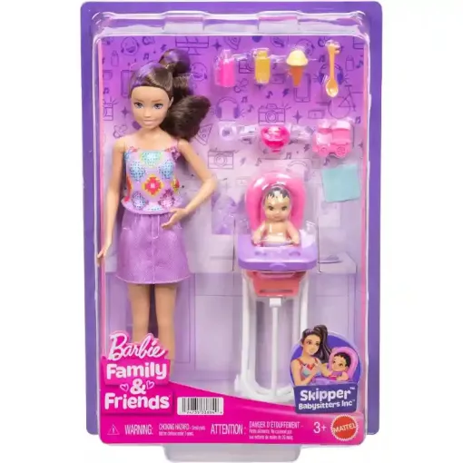 Mattel Barbie Skipper bébiszitter baba etetőszékkel és kisbabával