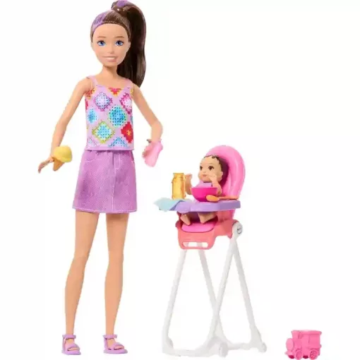 Mattel Barbie Skipper bébiszitter baba etetőszékkel és kisbabával