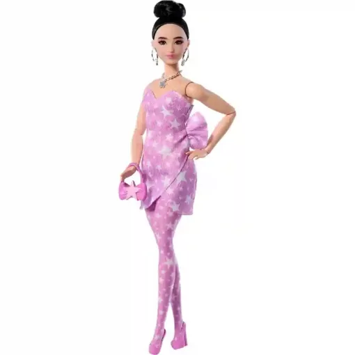 Mattel Barbie Deluxe Style baba csillag mintás rózsaszín ruhában