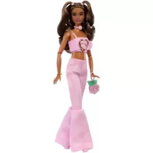 Mattel Barbie Deluxe Style baba rózsa mintás rózsaszín ruhában