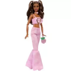   Mattel Barbie Deluxe Style baba rózsa mintás rózsaszín ruhában