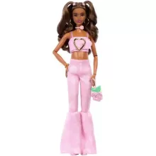 Mattel Barbie Deluxe Style baba rózsa mintás rózsaszín ruhában