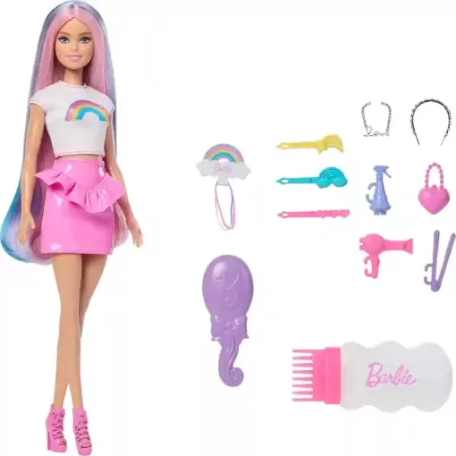 Mattel Barbie baba szivárványos hajú fodrász baba kiegészítőkkel