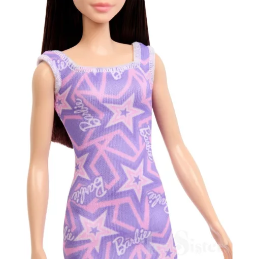 Mattel Barbie fekete hajú baba lila ruhában