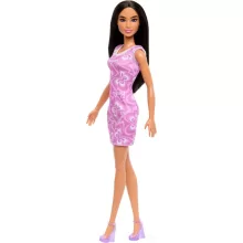 Mattel Barbie fekete hajú baba lila ruhában