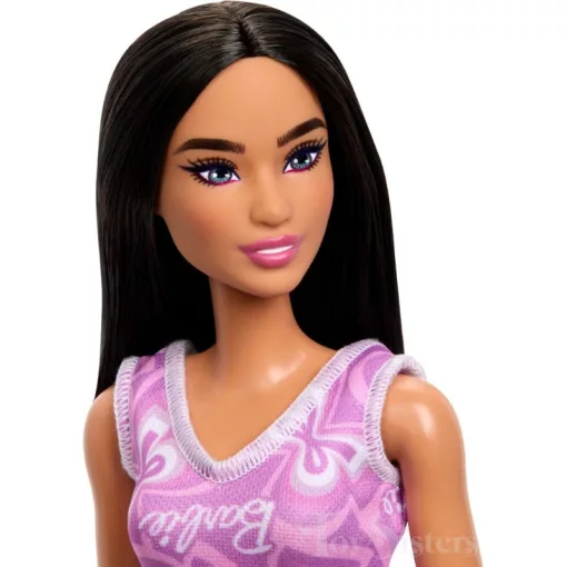 Mattel Barbie fekete hajú baba lila ruhában