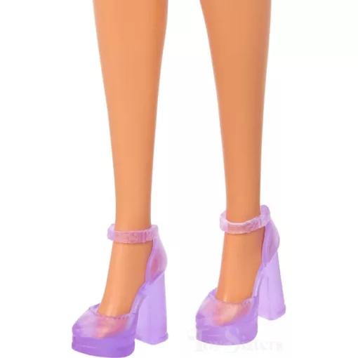 Mattel Barbie fekete hajú baba lila ruhában