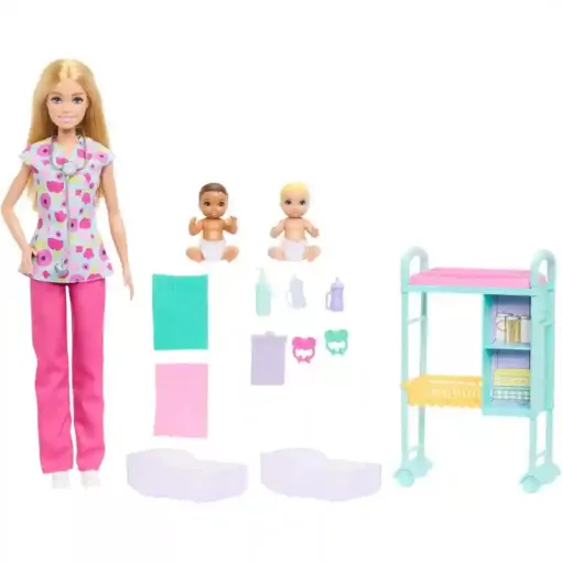 Mattel Barbie gyerekorvos baba iker babákkal