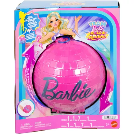 Mattel Barbie Team Roll & Reveal popsztár énekes baba diszkógömbben
