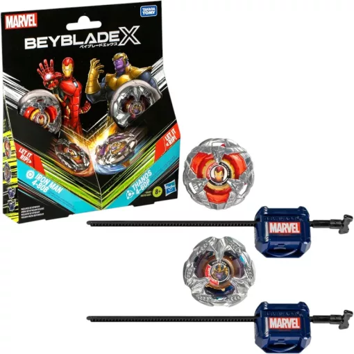 Hasbro Beyblade X Marvel Vasember 4-80B vs. Thanos 4-60B pörgettyű készlet kilövővel