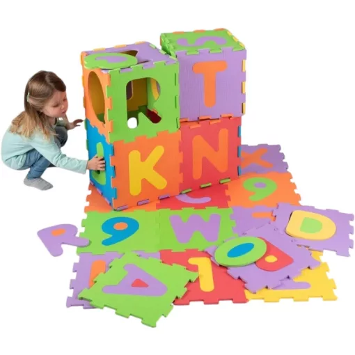 Big Steps 36 darabos számos és betűs habszivacs puzzle játszószőnyeg cipzáros táskában