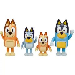   Bluey - Bluey családja 4db-os figuraszett, Bluey, Bingo, Csibész, Szimat