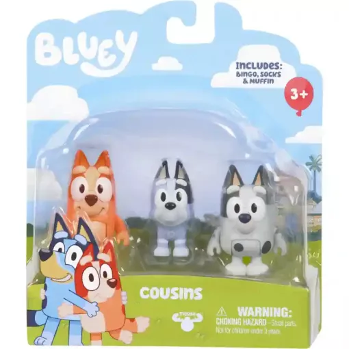 Bluey - Unokatestvérek 3db-os figuraszett (Bingo, Zokni, Gombóc)