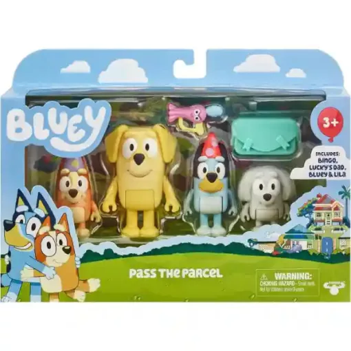 Bluey - Bluey, Bingo, Mázli apukája és Lila figurák csomagozás játékszett