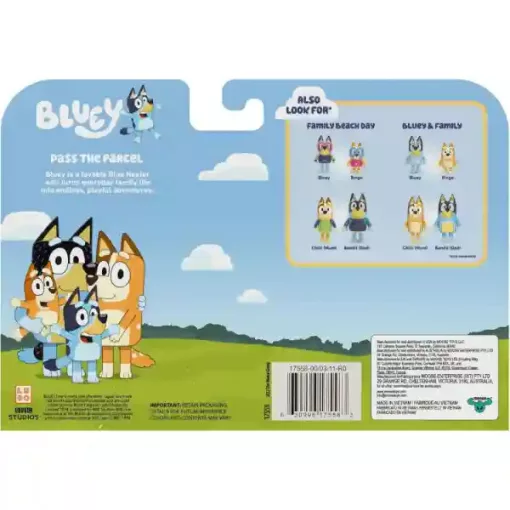 Bluey - Bluey, Bingo, Mázli apukája és Lila figurák csomagozás játékszett