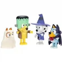 Bluey - Bluey, Bingo, Kloé és Mázli figurák halloween jelmezekben