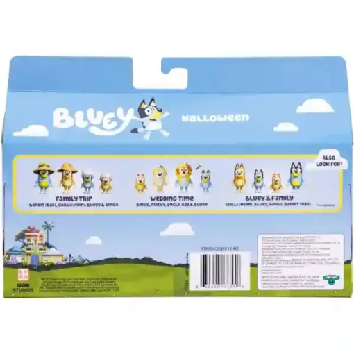 Bluey - Bluey, Bingo, Kloé és Mázli figurák halloween jelmezekben
