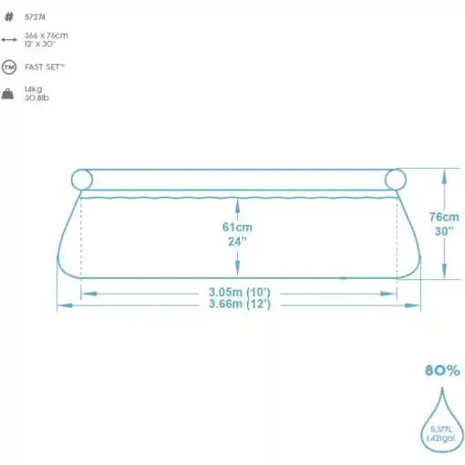 Bestway Rodos Fast Set felfújható családi medence vízforgatóval 366 x 76 cm