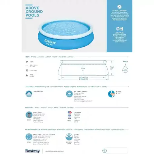 Bestway Rodos Fast Set felfújható családi medence vízforgatóval 366 x 76 cm