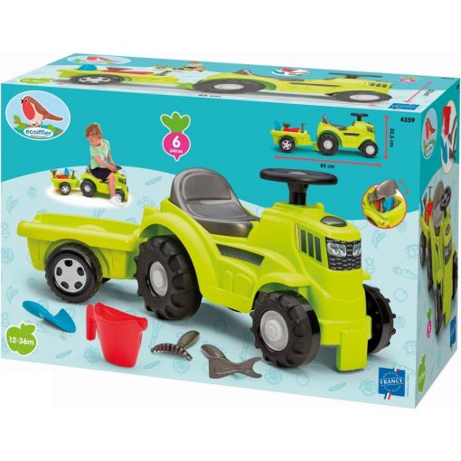 Écoiffier Játék traktor bébitaxi utánfutóval és kerti játékokkal