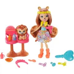   Mattel Enchantimals fodrászat Lacey Lion babával és Manesy oroszlán figurával