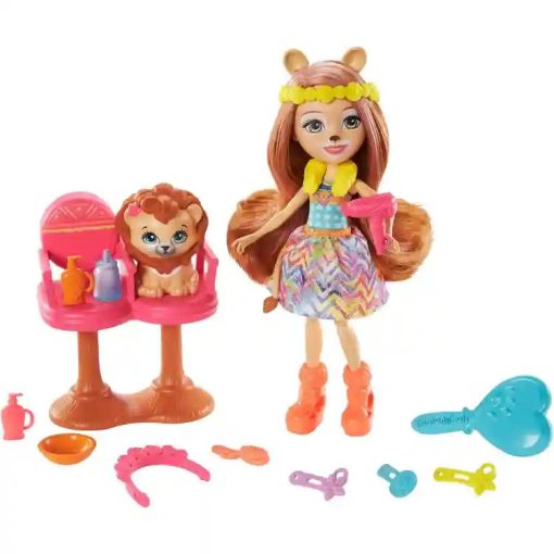 Mattel Enchantimals fodrászat Lacey Lion babával és Manesy oroszlán figurával