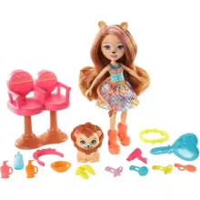 Mattel Enchantimals fodrászat Lacey Lion babával és Manesy oroszlán figurával