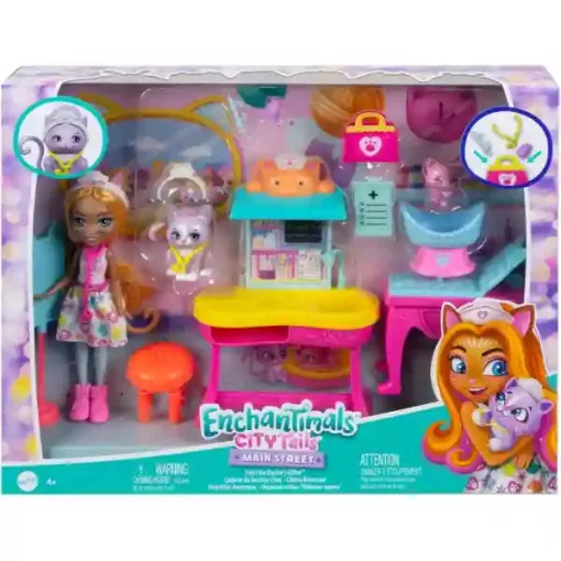 Mattel Enchantimals Dr. Carlin Cat baba állatorvosi rendelője cicákkal