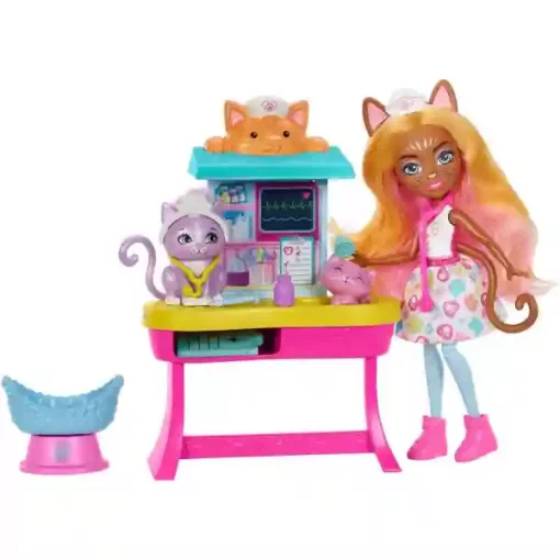 Mattel Enchantimals Dr. Carlin Cat baba állatorvosi rendelője cicákkal