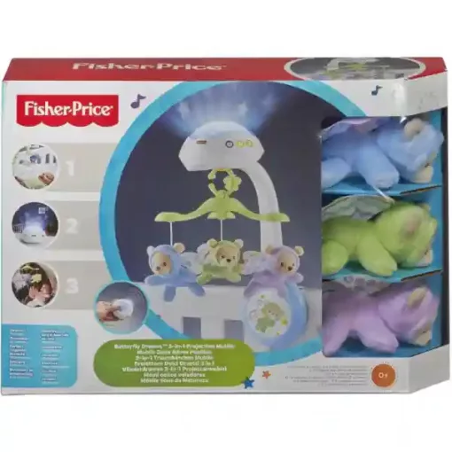 Mattel Fisher-Price - 3 az 1-ben altatódalos, projektoros kiságyforgó, babaforgó