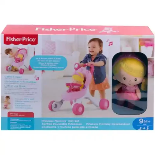 Mattel Fisher-Price - Interaktív hercegnős járássegítő babakocsi babával