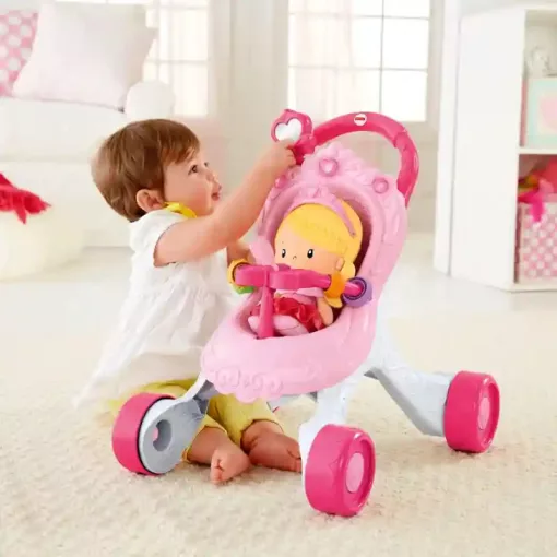 Mattel Fisher-Price - Interaktív hercegnős járássegítő babakocsi babával