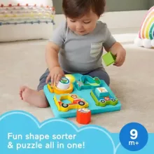 Mattel Fisher-Price - 2 az 1-ben interaktív járműves puzzle és formaberakó