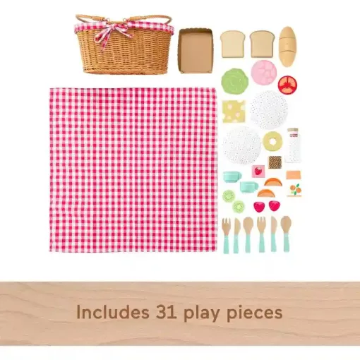 Mattel Fisher-Price - Fa fonott piknikes kosár játékszett ételekkel